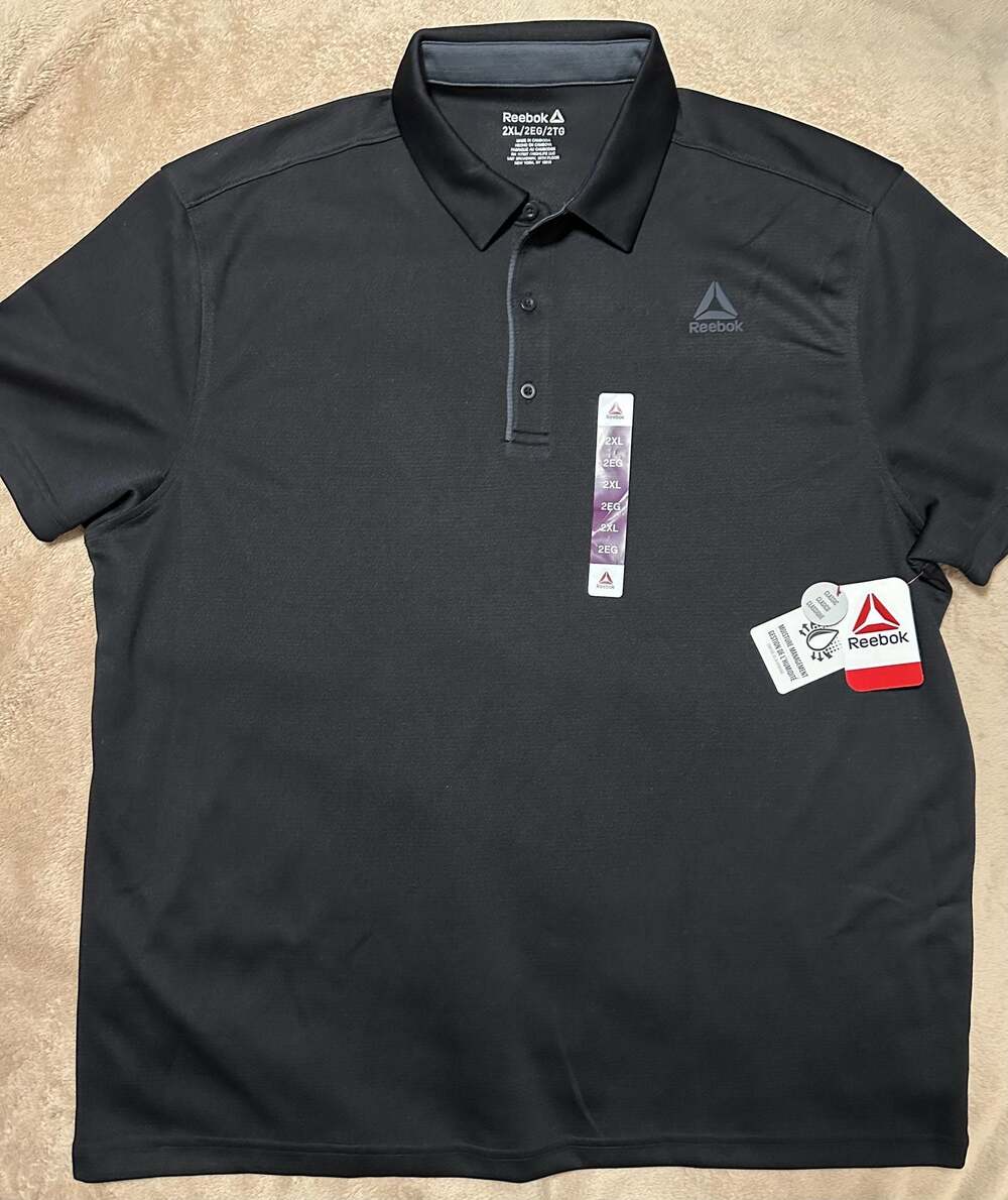 Reebok Men's Performance Moisture-Wicking Polo Shirt, Black, Size 2XL